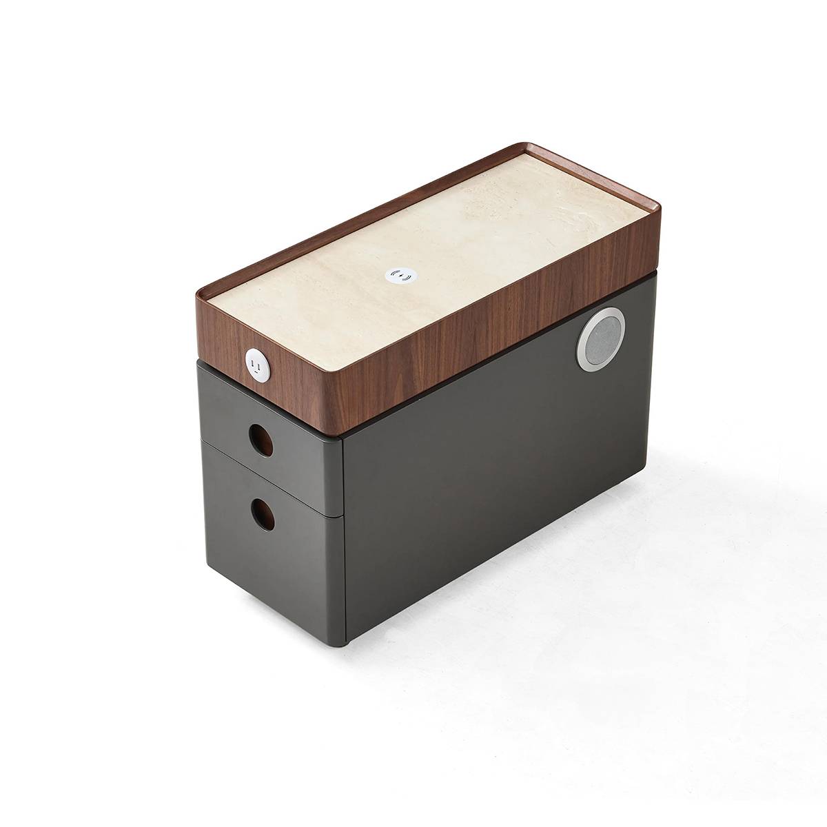 High angle view showing the wireless charging pad on the top surface