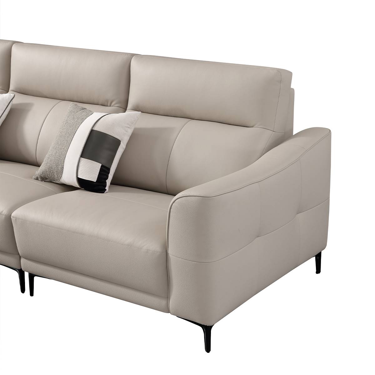 Side angle view of the sofa showing the armrest and backrest design
