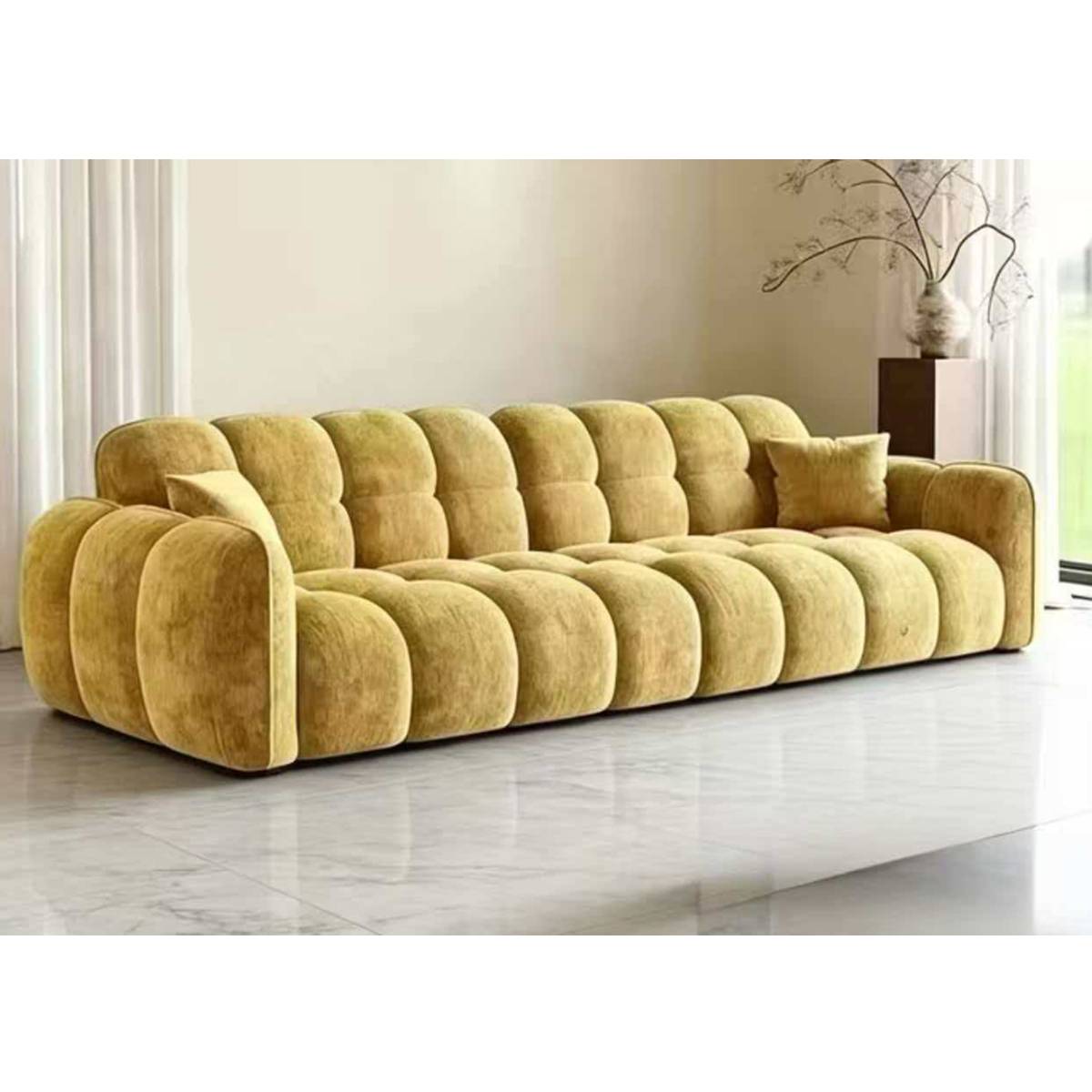 Fabric/Eco-Leather Straight Sofa (A01 Pumpkin Sofa)