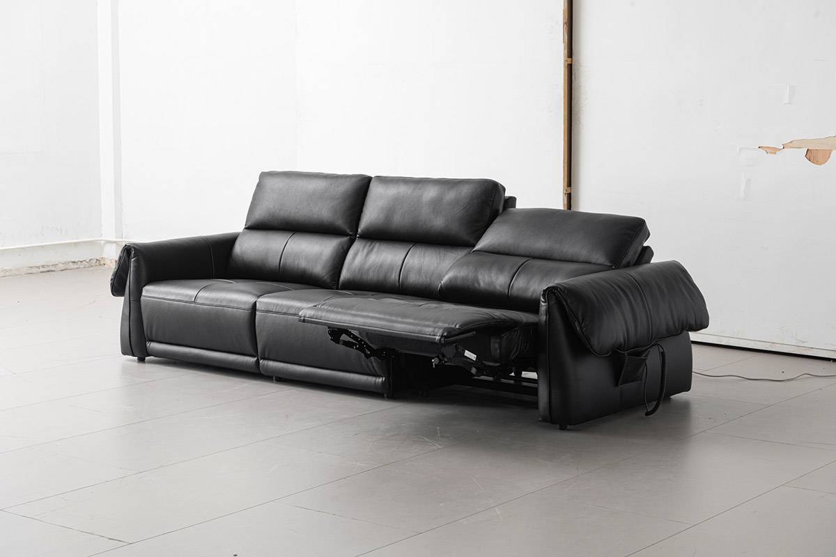 Side view of the sofa with the recliner mechanism extended