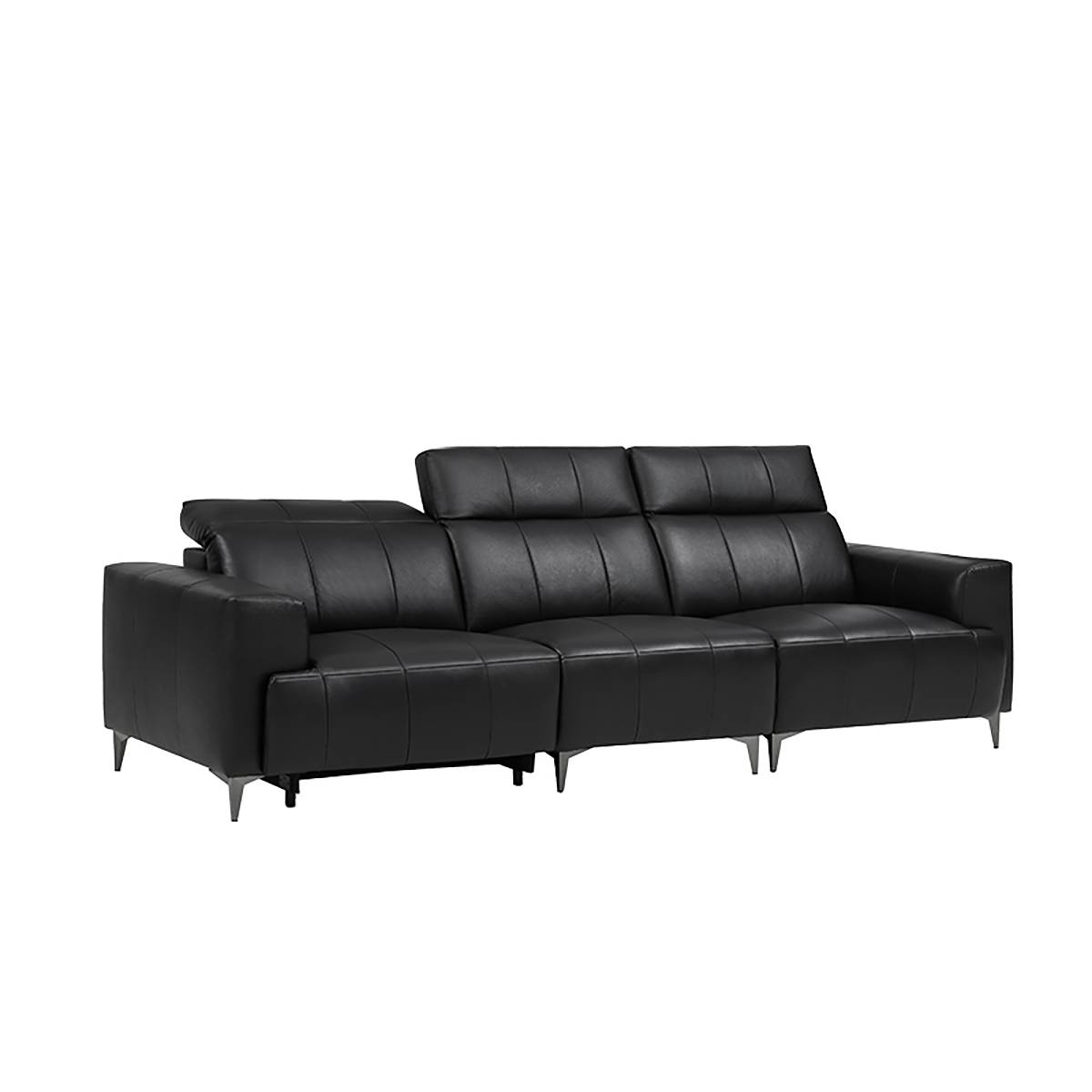 Studio shot of the black leather sofa against a white background