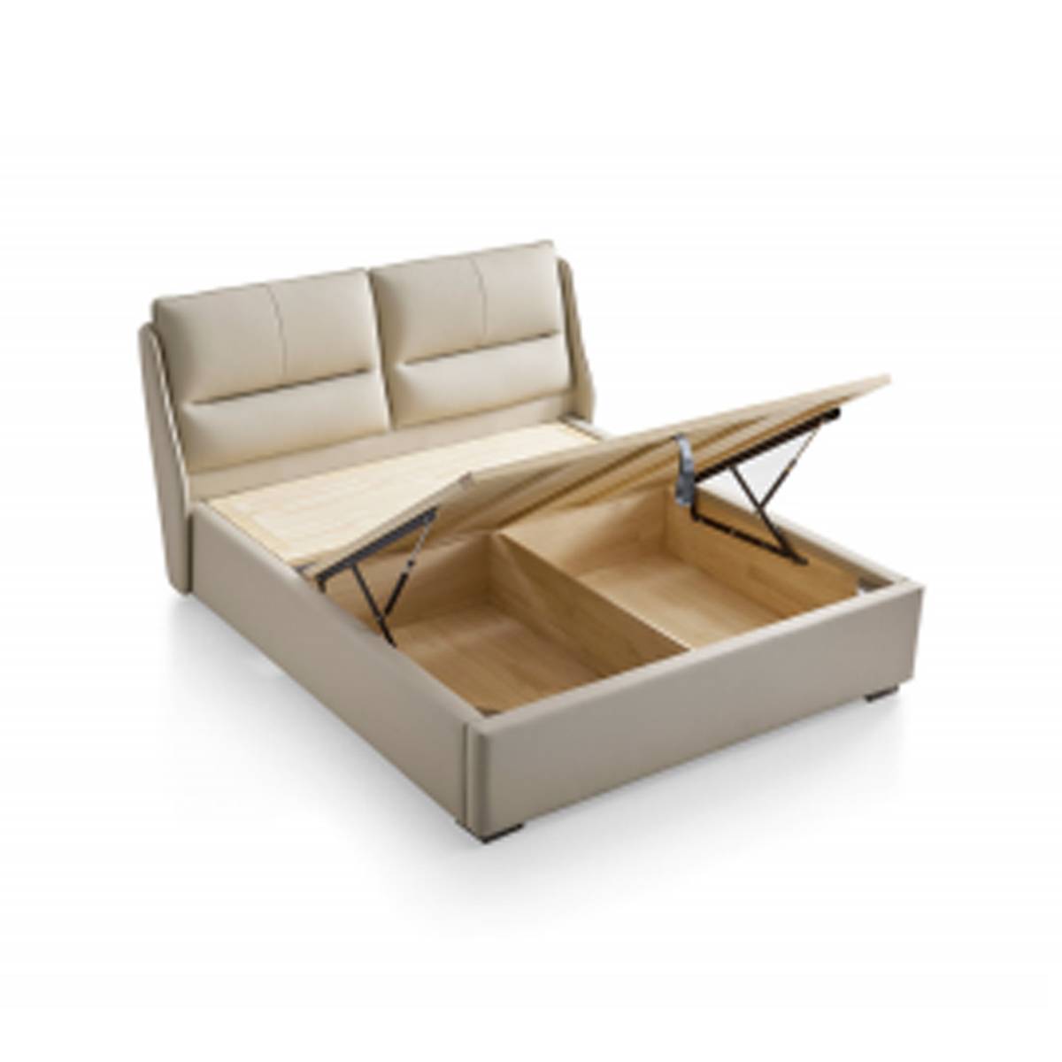 Angled view of the bed with the storage lid partially open