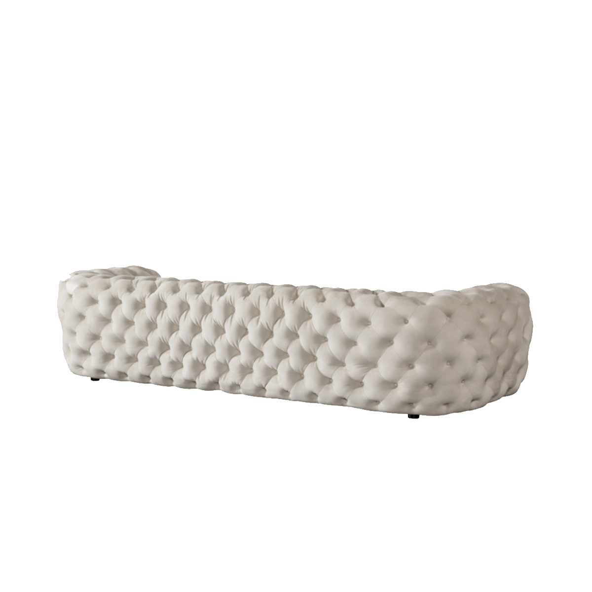 Rear view of the cream tufted sofa showing back tufting