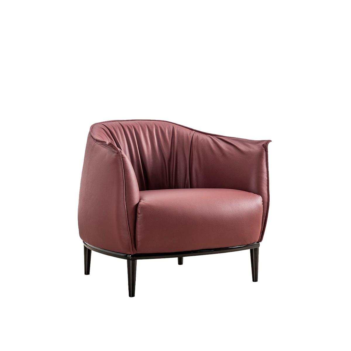 Reddish-brown leather lounge chair with black legs