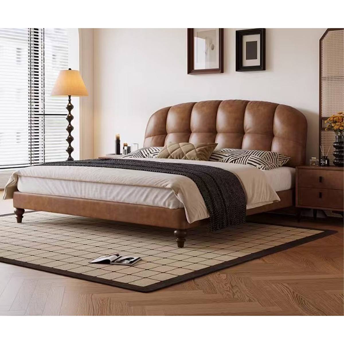 Mid-Century Eco-Leather Upholstered Bed (A72-8033)