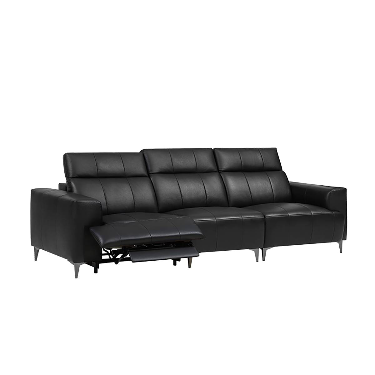 Black leather 3-seater functional sofa in a modern living room setting