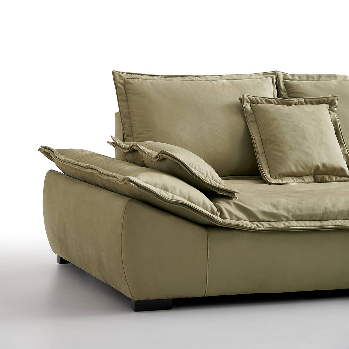 Close-up of the sofa armrest and cushions