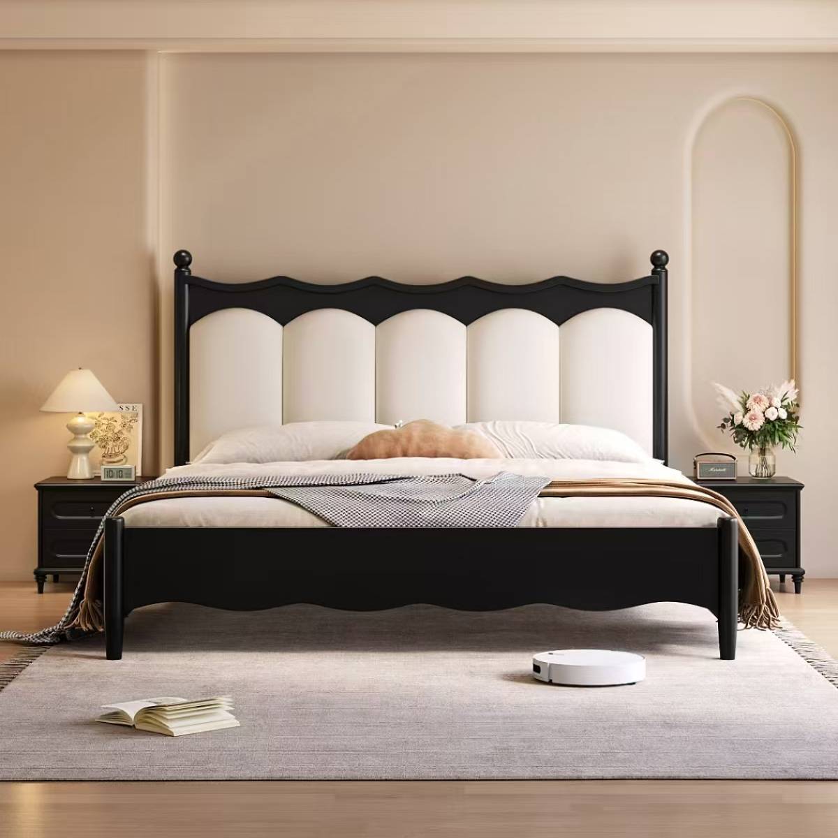 Mid-Century Solid Wood Upholstered Bed (A76-2503)