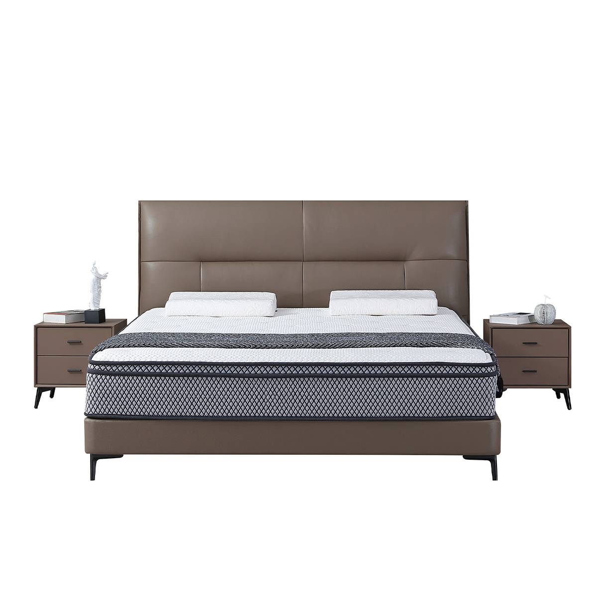 Front view of the bed with matching bedside tables