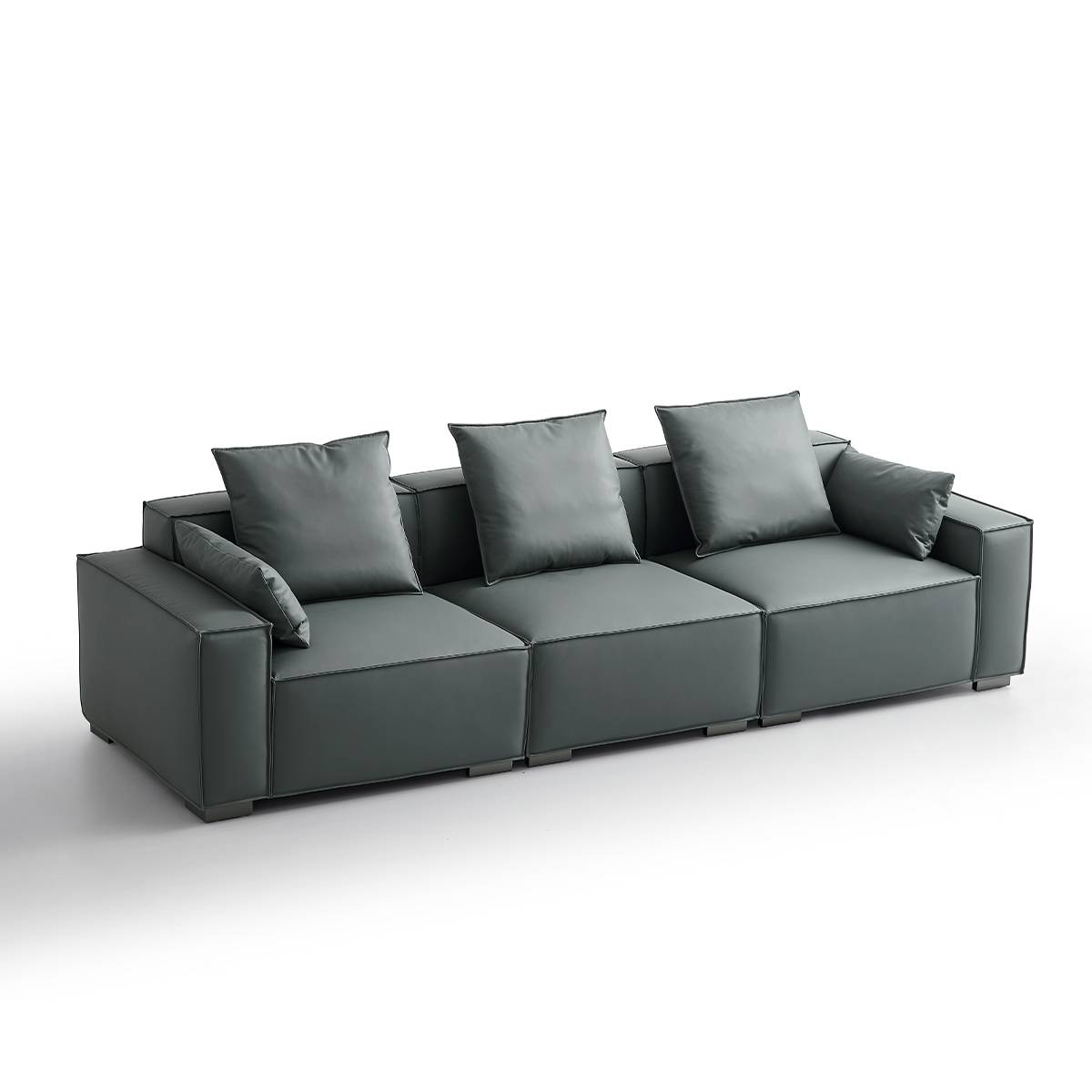 Green leather modular sofa three-seater view