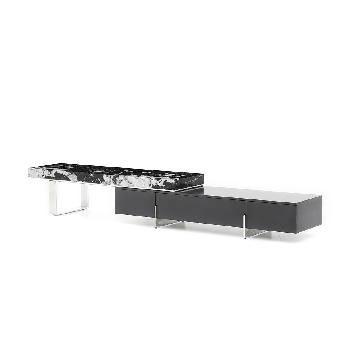 Side view of the black marble-effect TV console variation