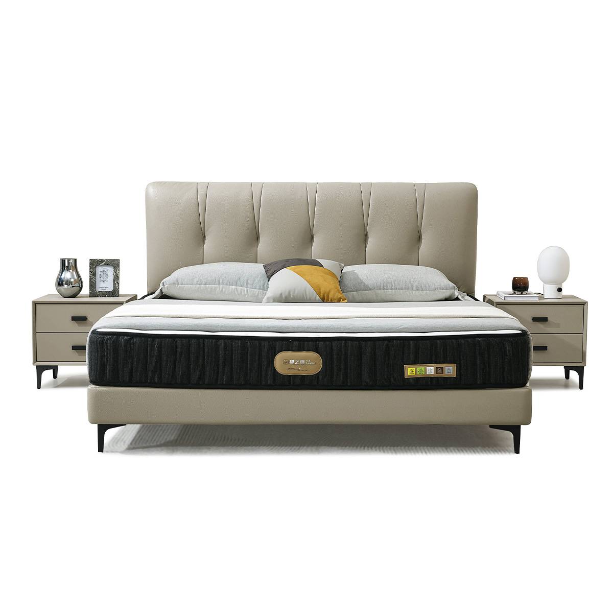 Front view of the bed frame and mattress against a white background