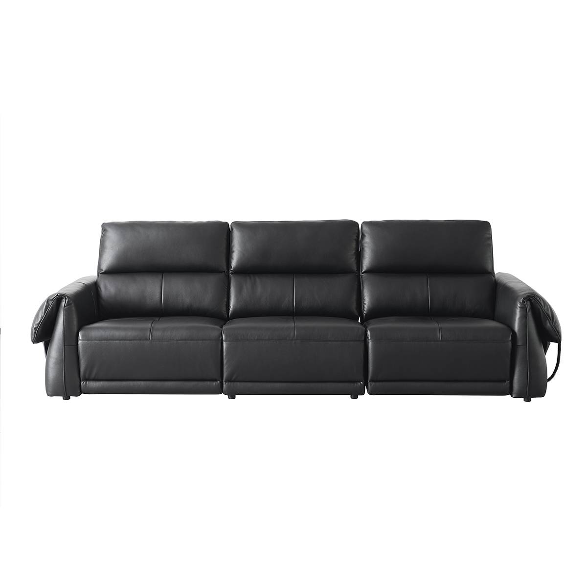 Front view of the black leather sofa on white background