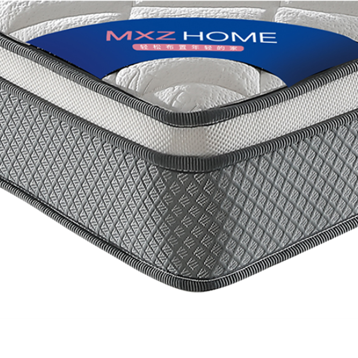 Close-up of MXZ mattress corner showing quilted fabric and side piping