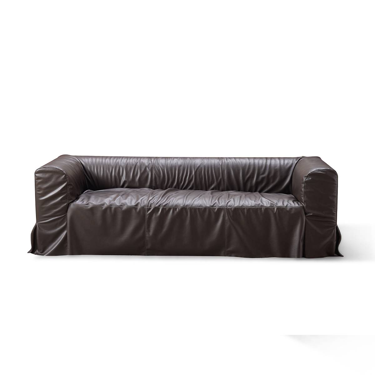 Front view of brown leather sofa