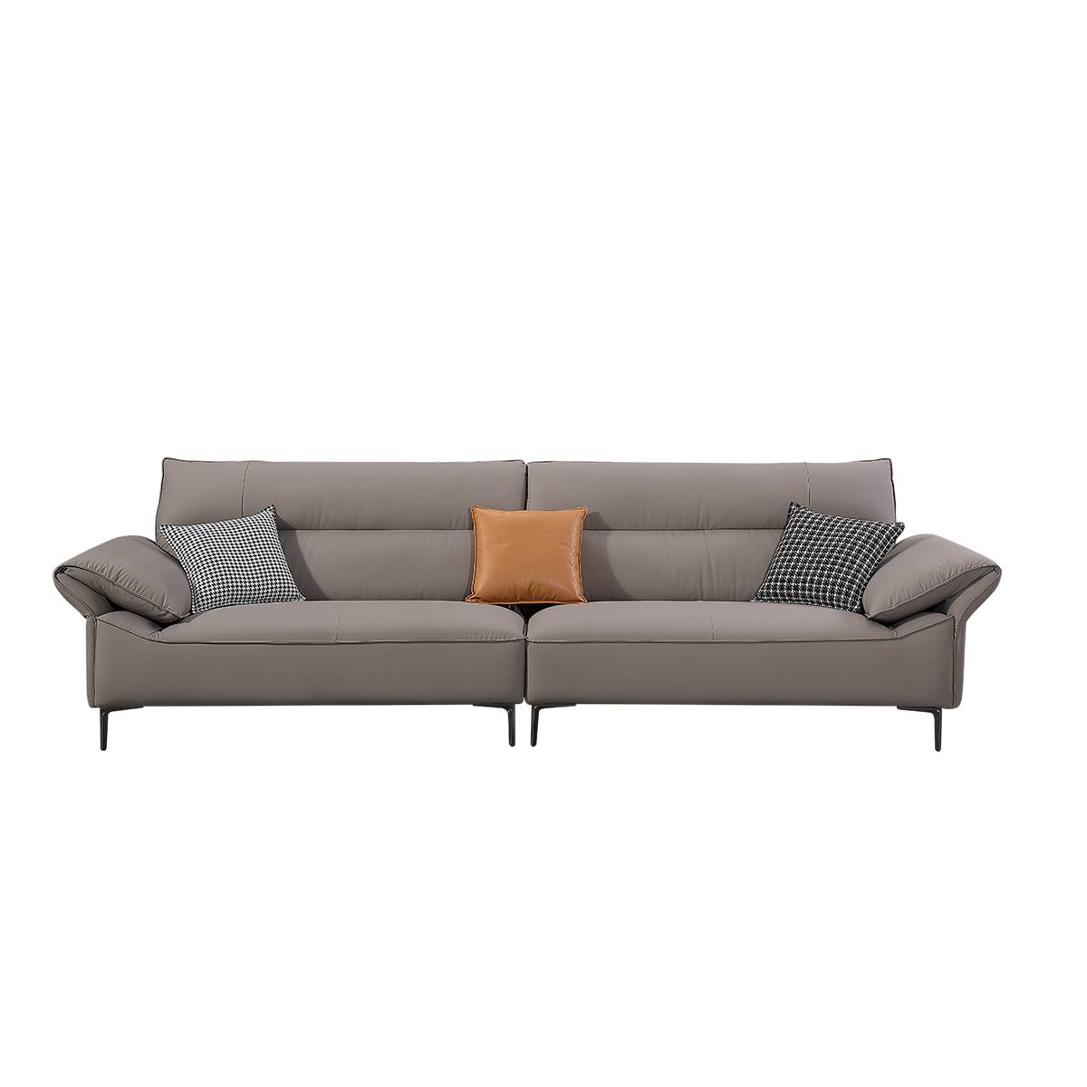 Front view of the grey straight sofa against a white background