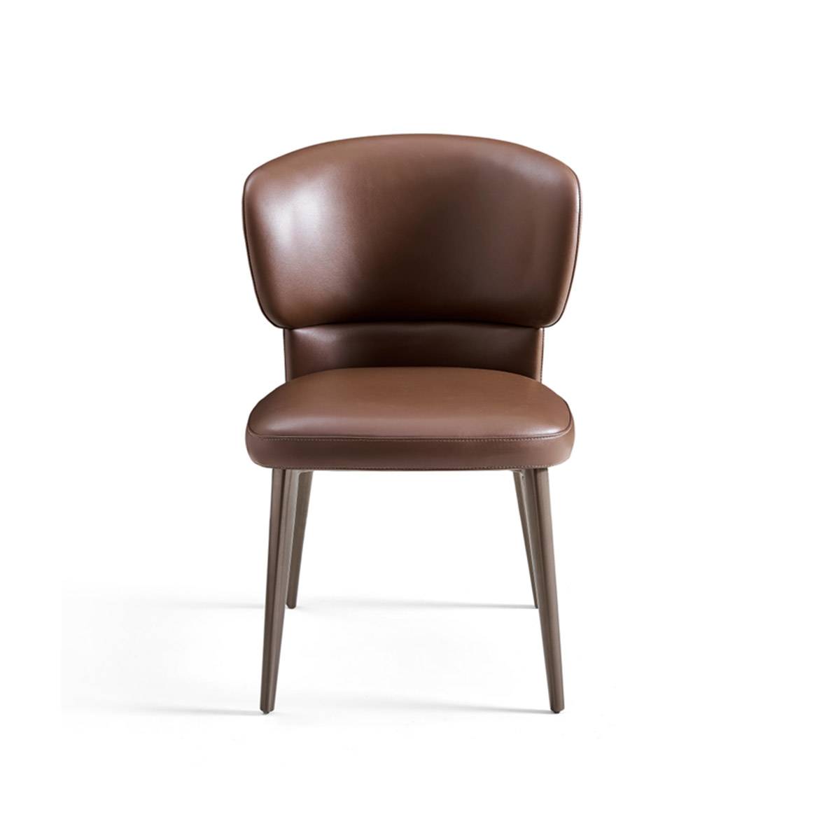 Close-up detail of the beige dining chair showing the vertical stitching on the side panel