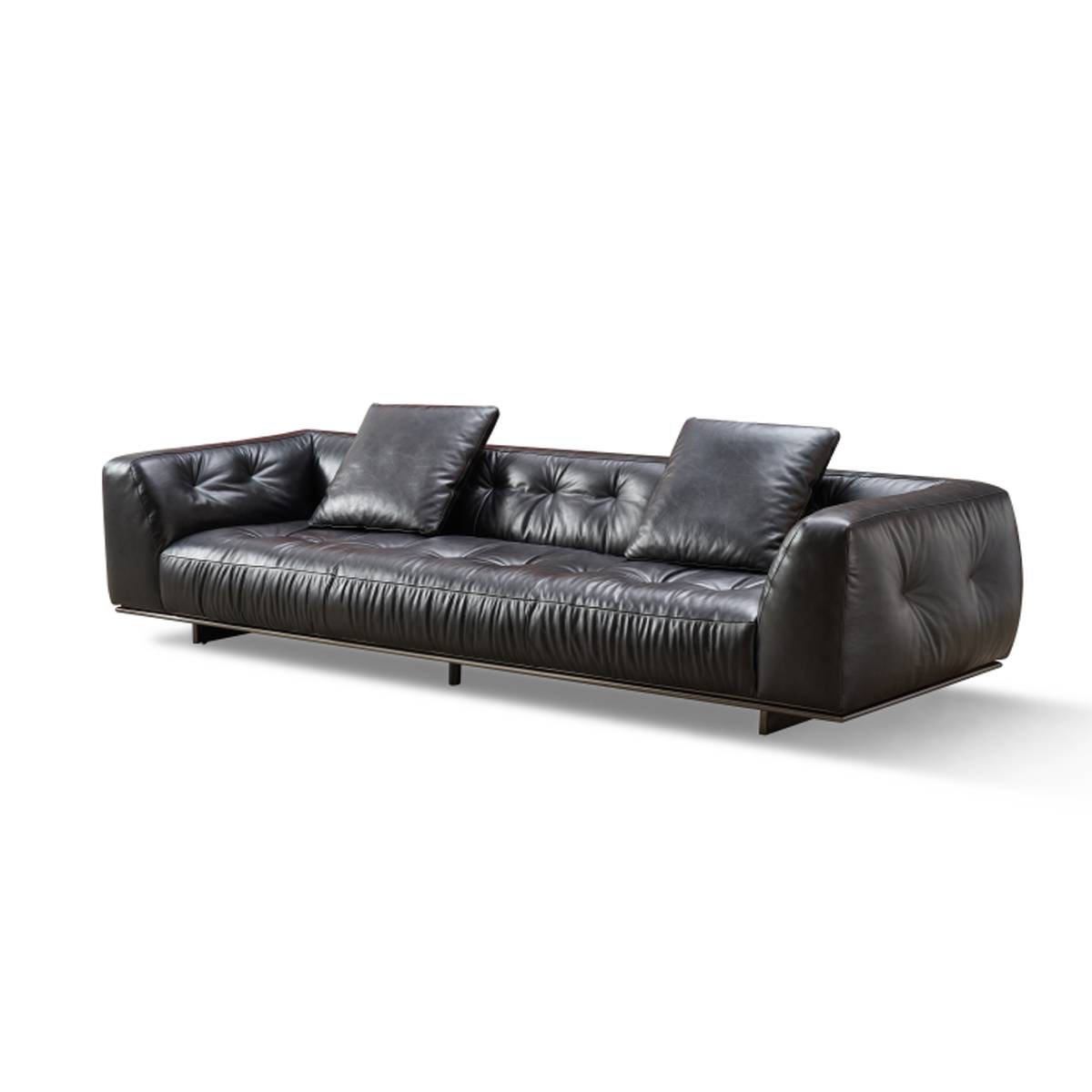 Side profile view of the leather sofa