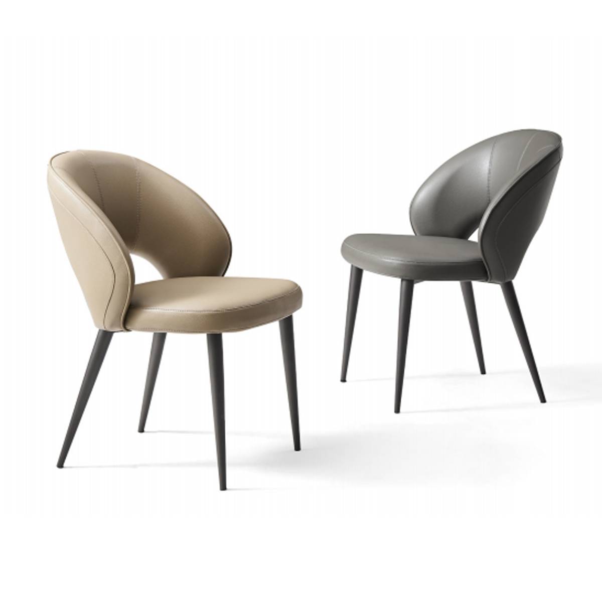 Khaki and Dark Grey modern dining chairs with curved backrests