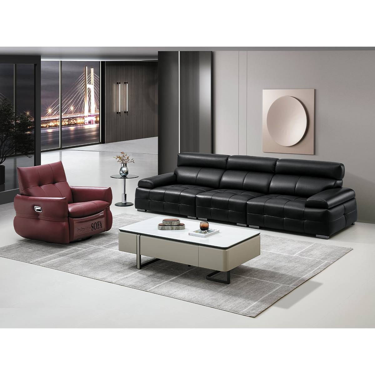 Genuine Leather High-Back Lawrence Sofa (B04-A9986)
