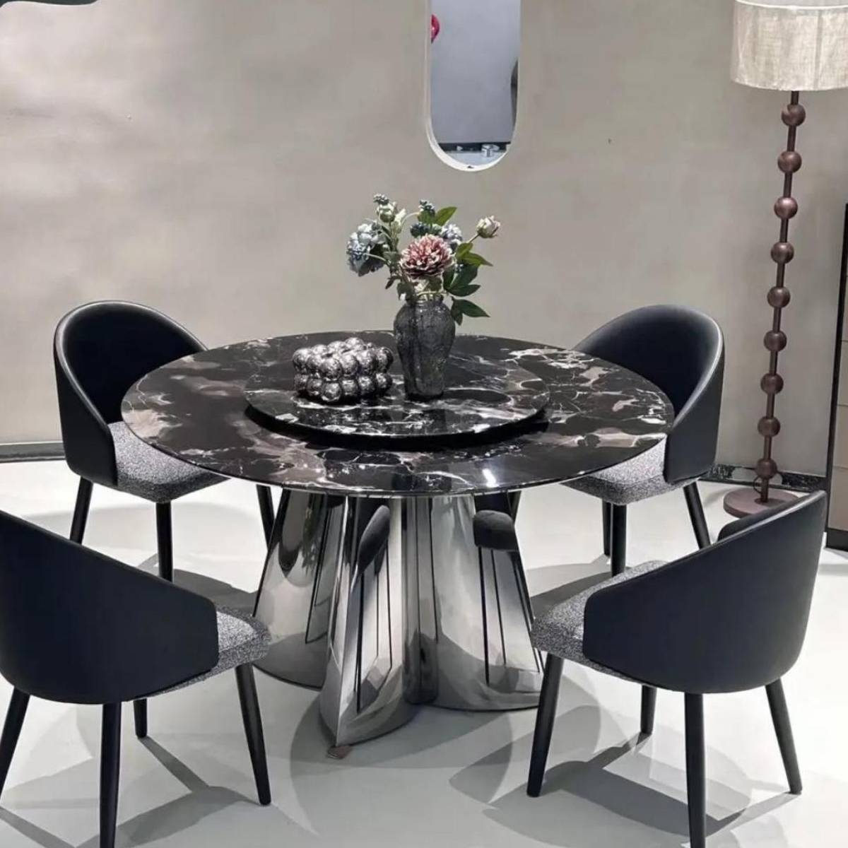 Black Rose Natural Marble Luxury Stone Round Dining Table with Clover Base (Z60-S68)
