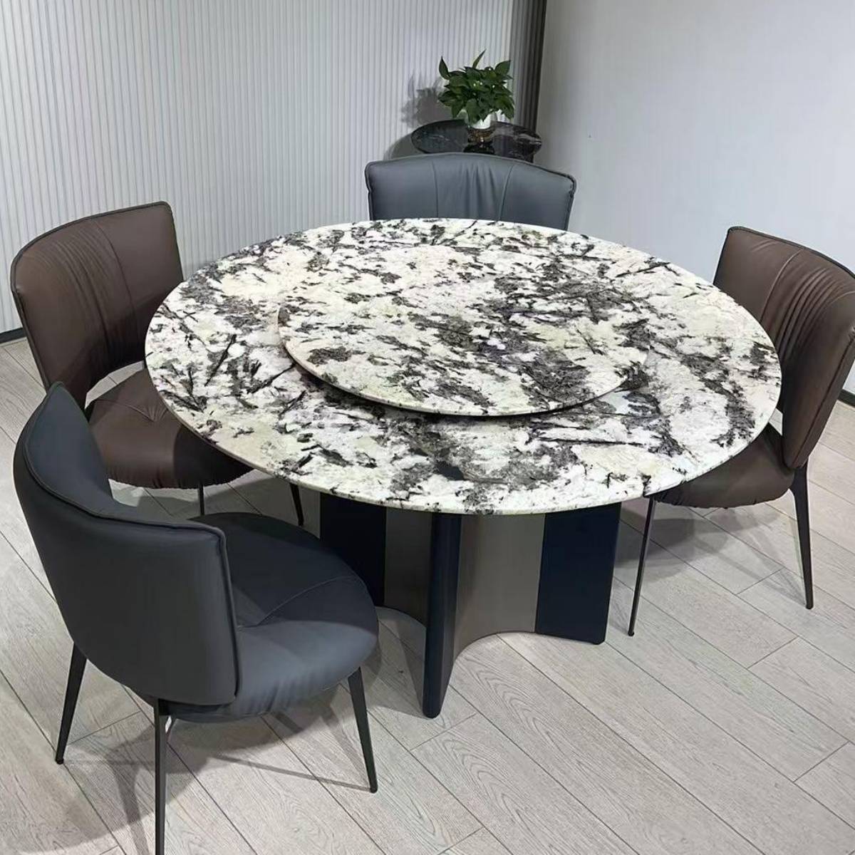 Snow Mountain Flying Fox Natural Marble Luxury Stone Round Dining Table with Stainless Steel and Solid Wood Base (Z60-S106)