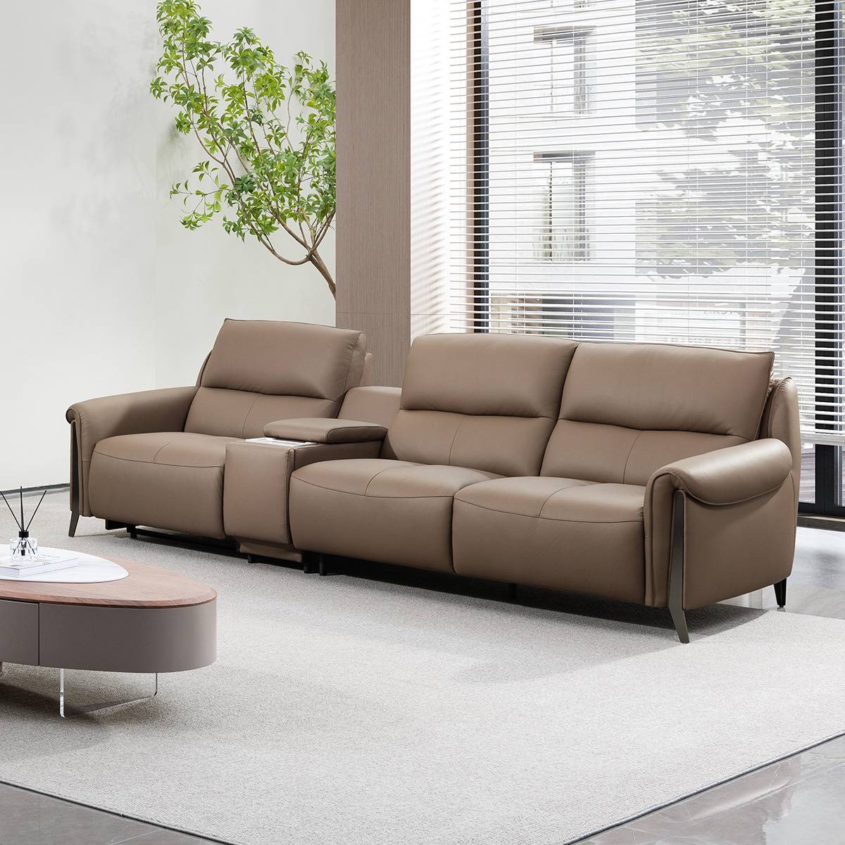 Genuine Leather Linear Functional Sofa (B20-369)