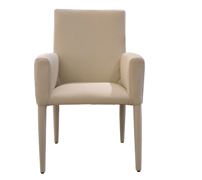 Beige faux leather dining chair with carbon steel legs