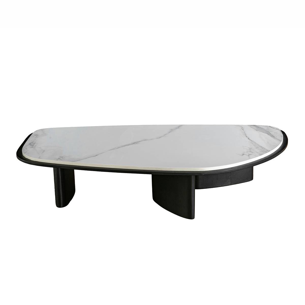 Side view of the white quartzite section of the coffee table