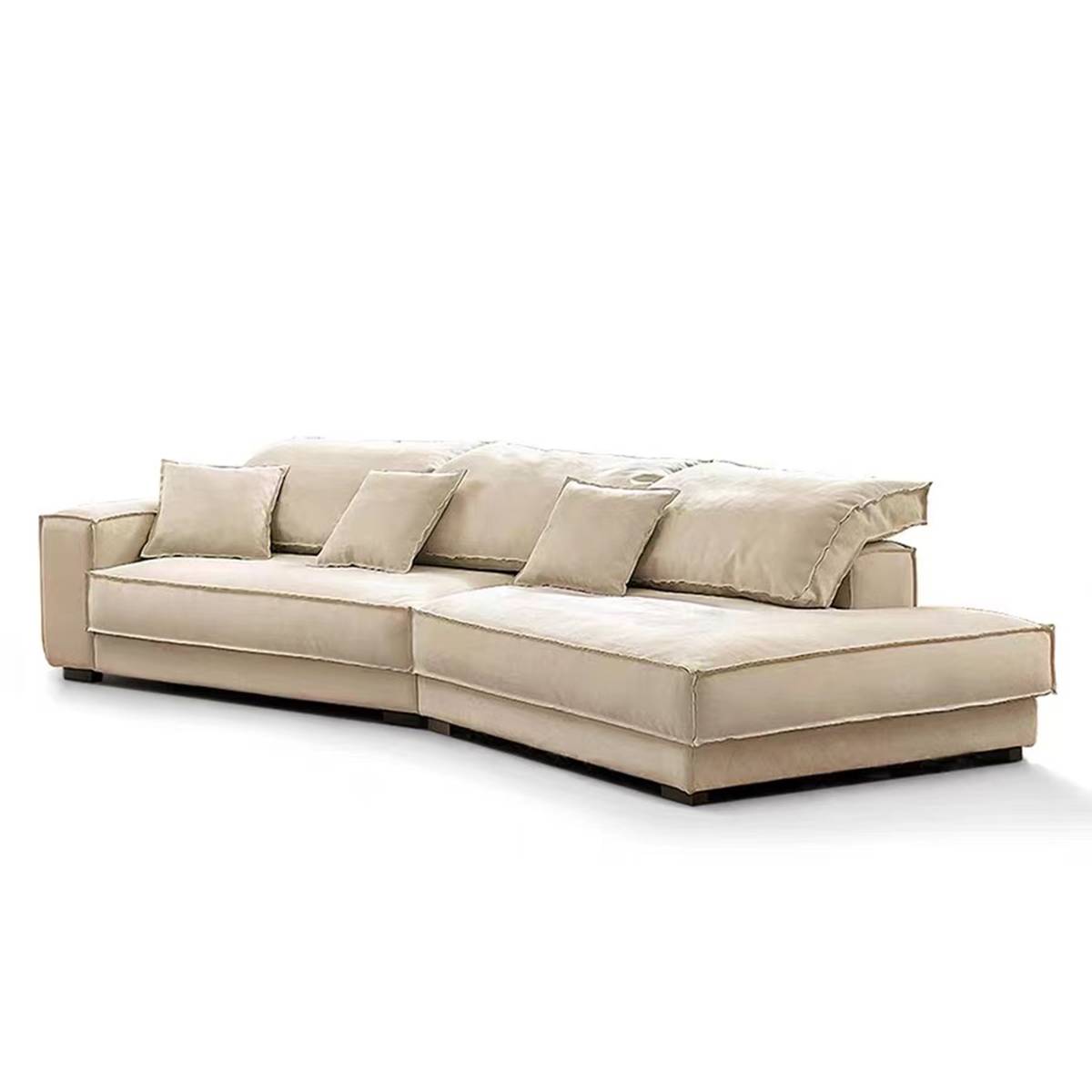 Beige matte fabric sectional sofa with chaise lounge