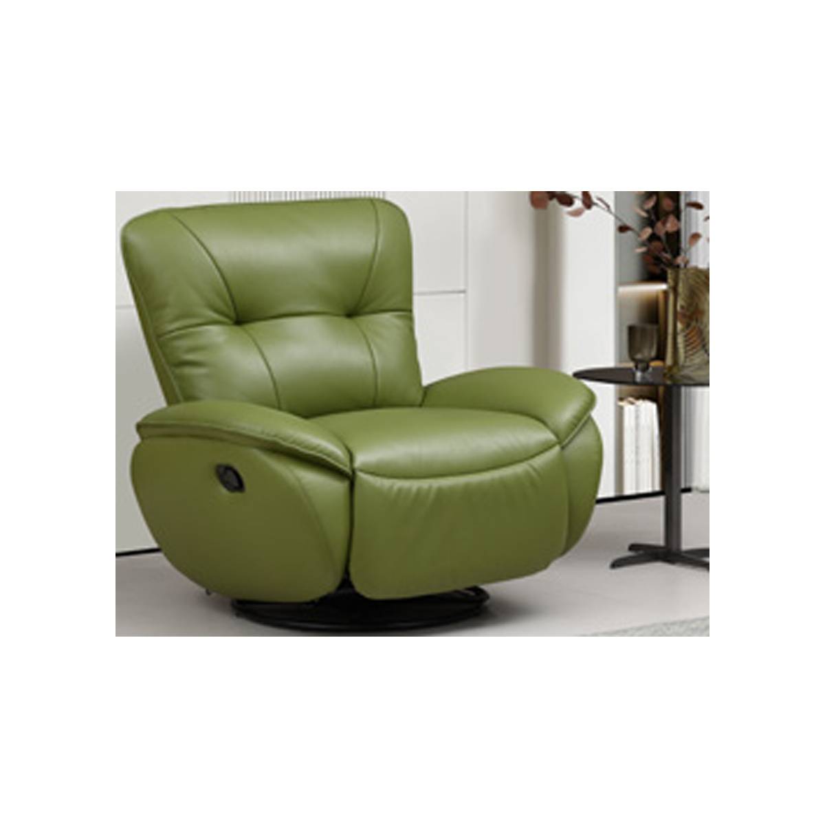 Green manual recliner swivel chair with eco-leather upholstery