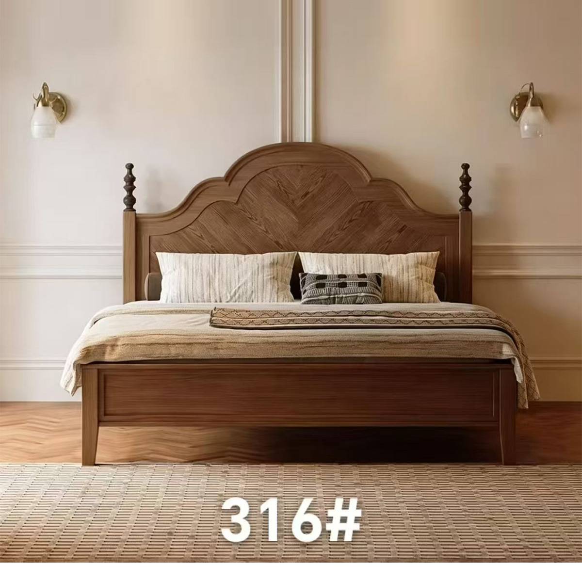 Front view of the cherry finish bed with model number 316#