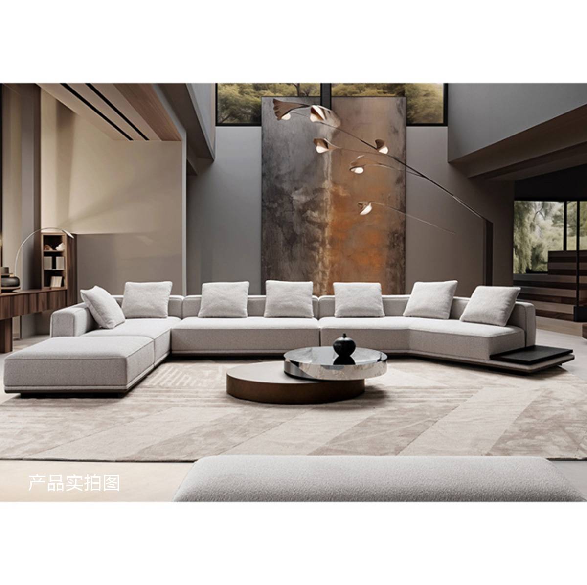 Close-up of the sofa armrest and integrated side table