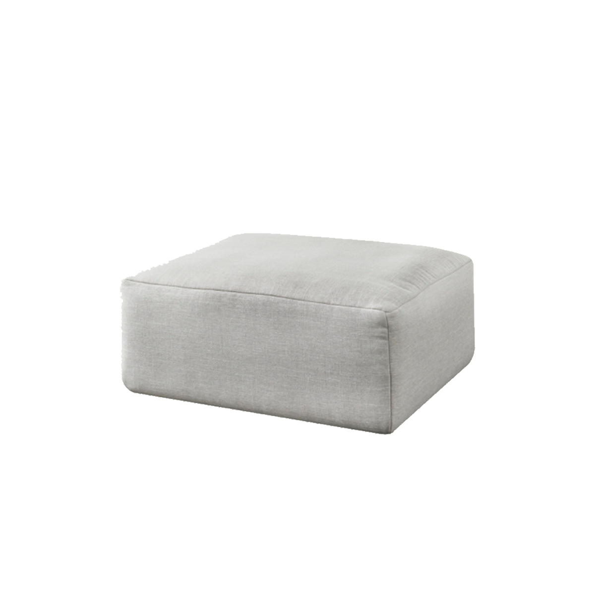 Isolated product shot of the light grey fabric ottoman against a white background.