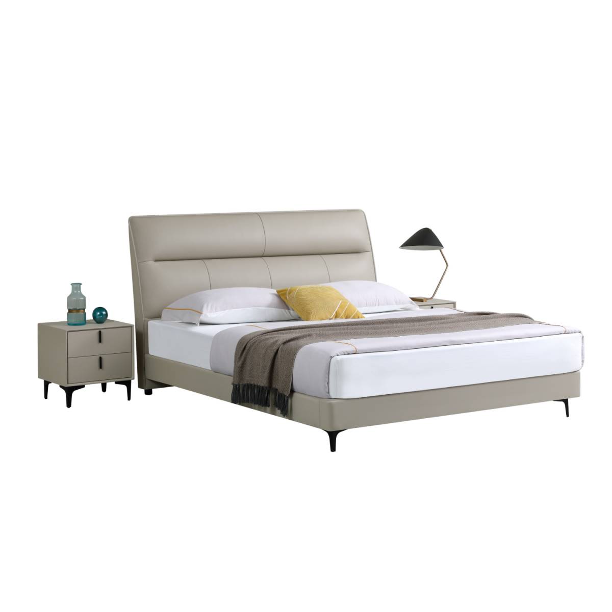 Leather Bed Set (1 Bed + 2 Nightstands + Mattress) (Z11-K9045)