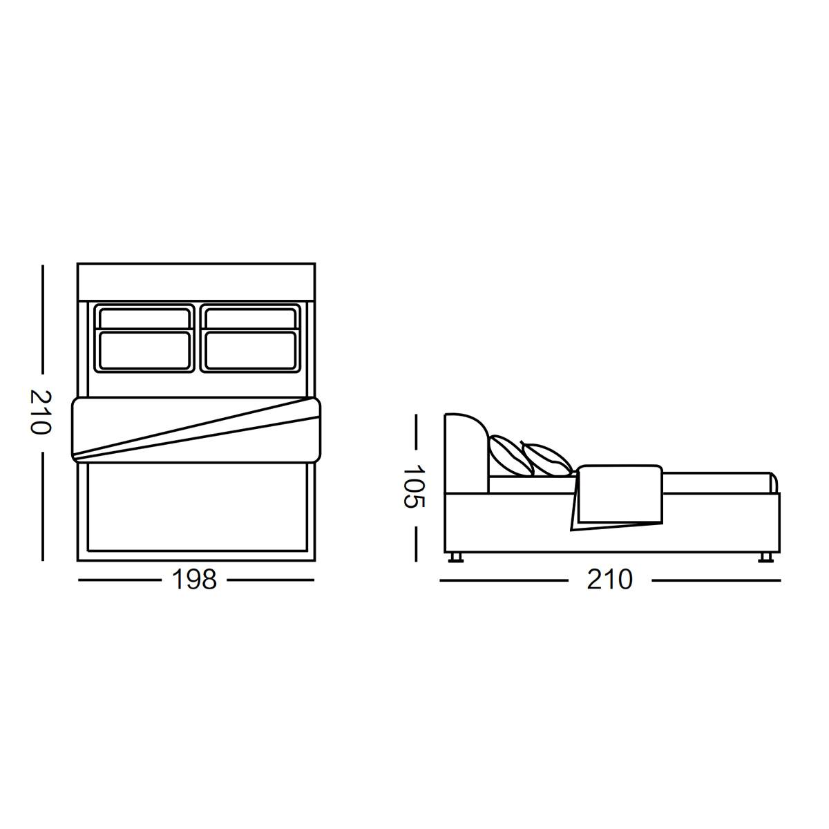 Side profile view of the black leather bed frame