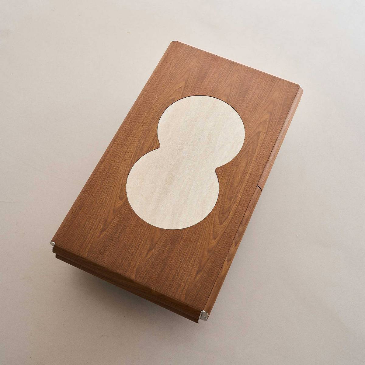 Top-down view of the coffee table showing the rectangular shape and central inlay design.