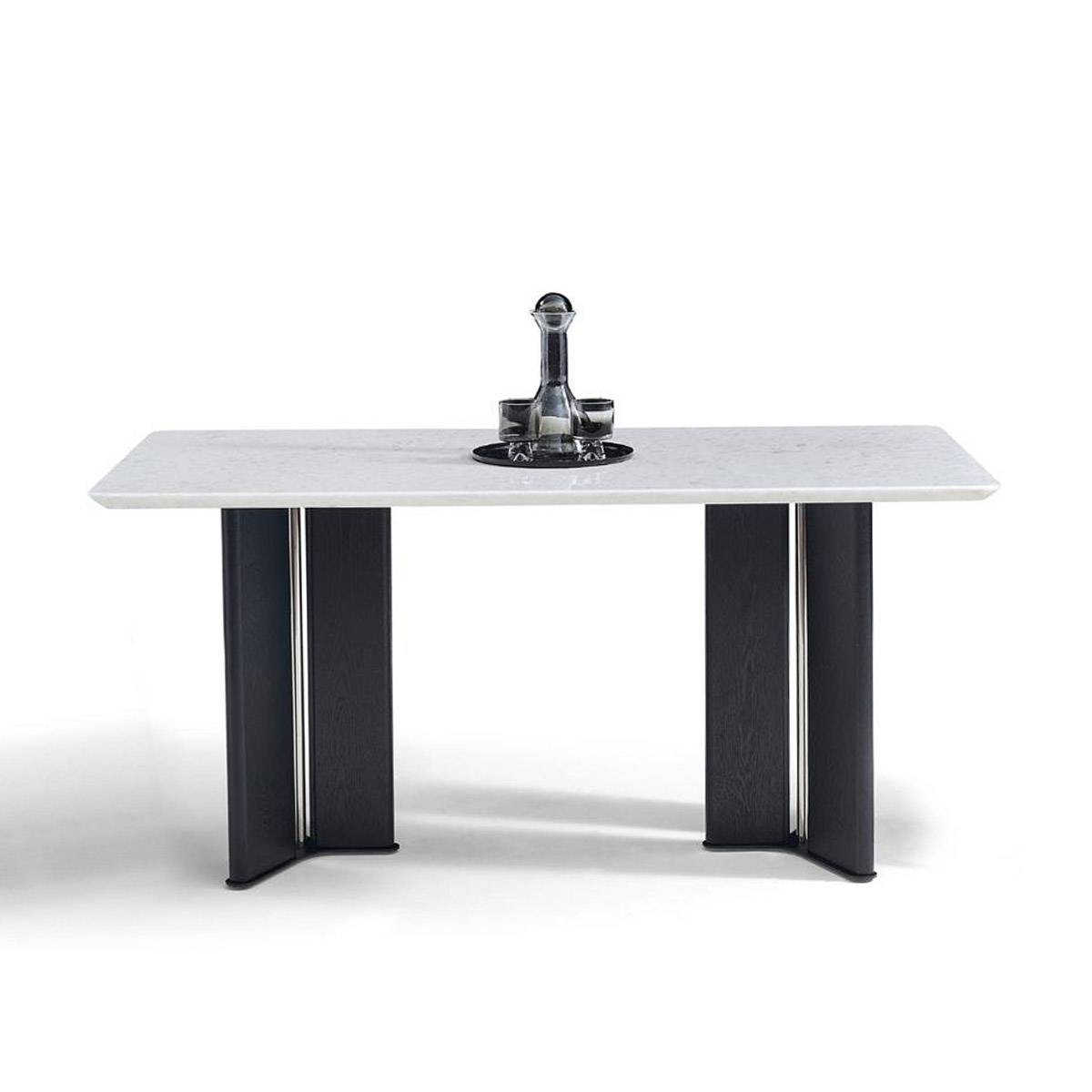 Direct front view of the dining table showing the stone top and base structure