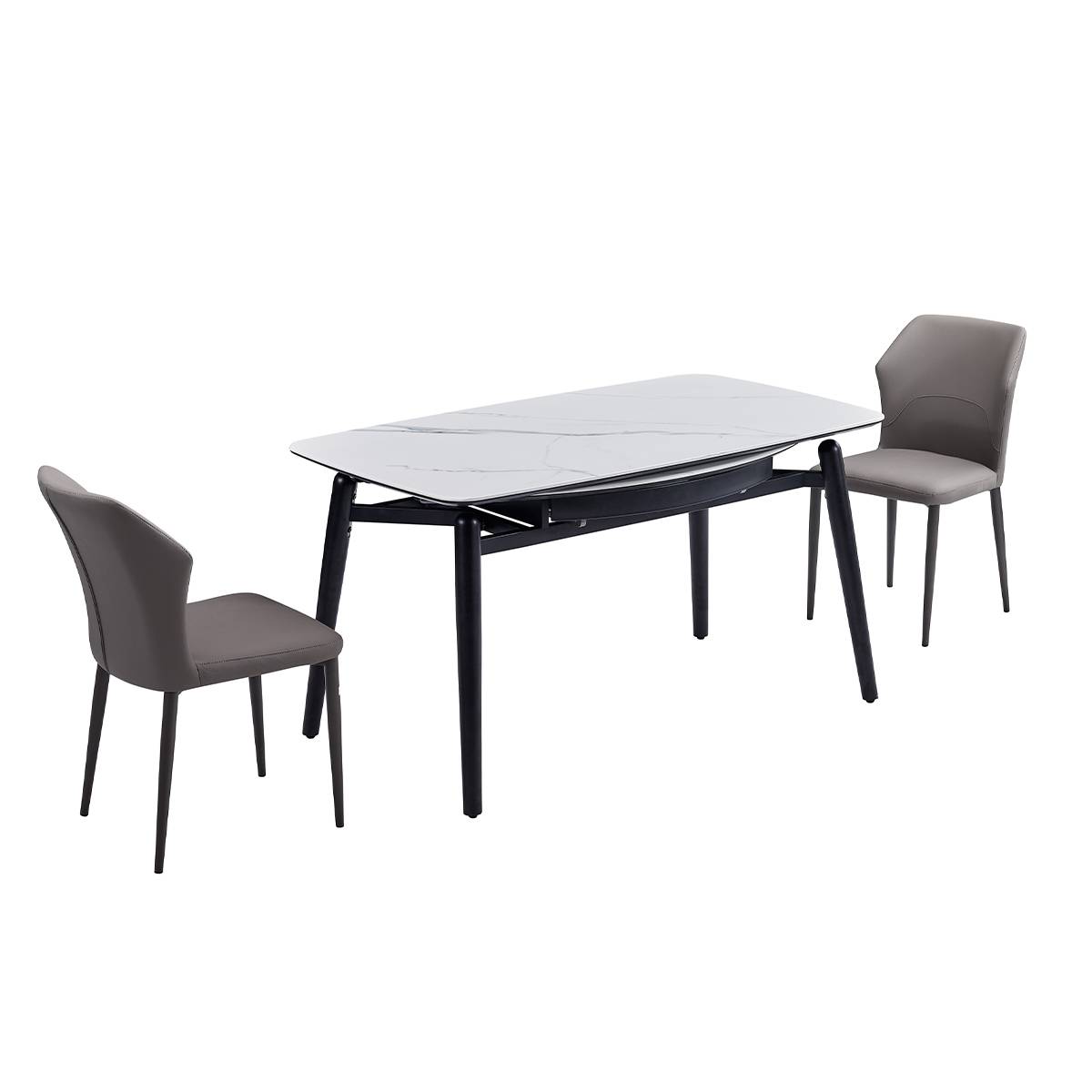 Dining table with two chairs showing the compact rectangular configuration