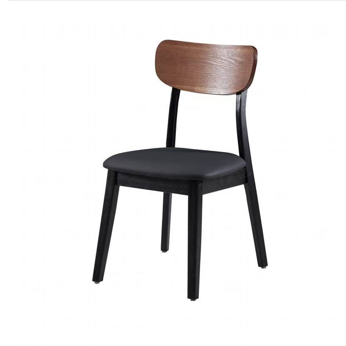 Mid-Century Solid Wood Dining Chair (A68-01 Black Leather)
