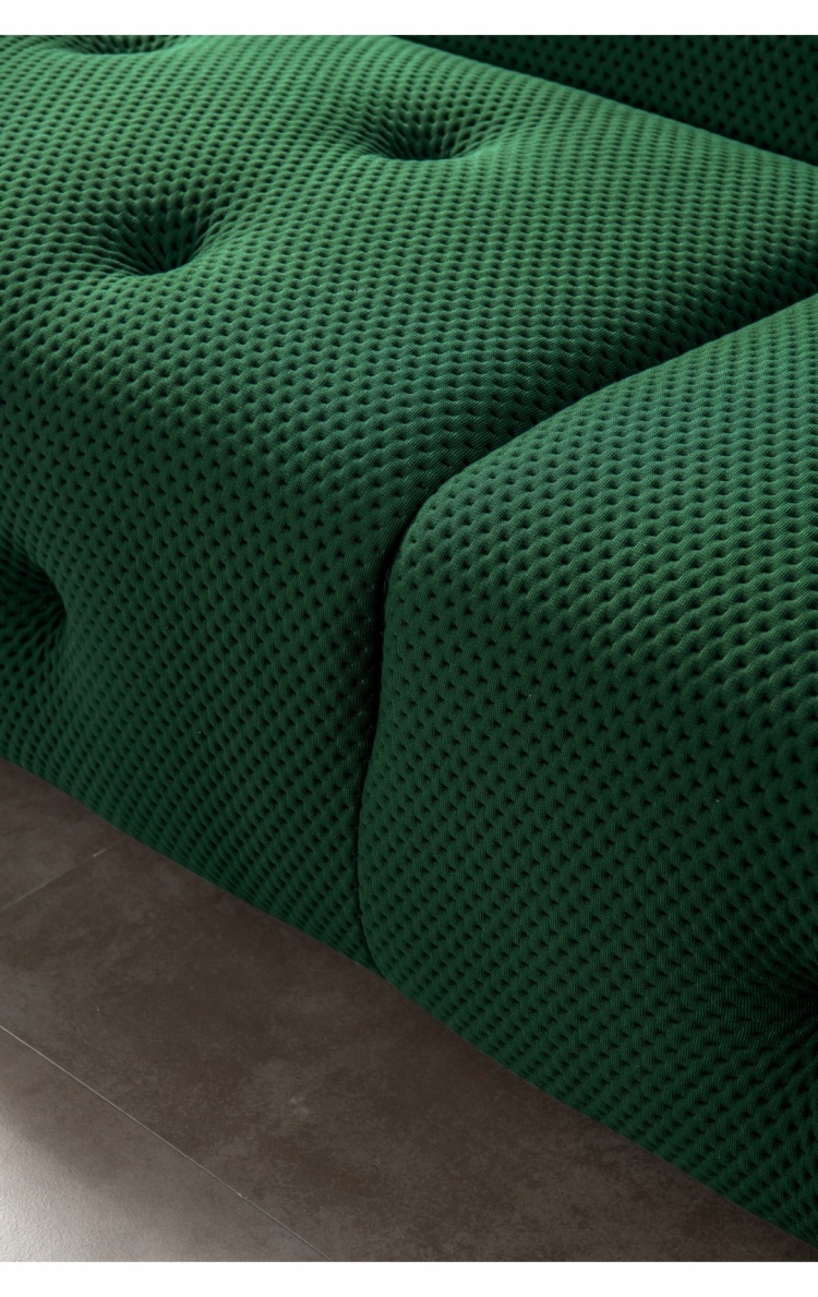 Close-up detail of the green 3D space cotton fabric texture