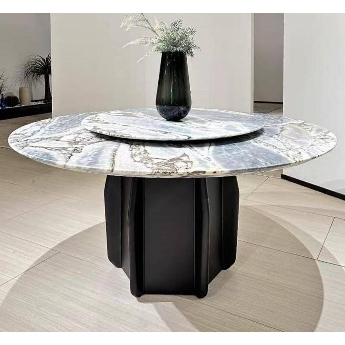 Ocean Storm / Elephant White Natural Marble Luxury Stone Round Dining Table with Pumpkin Base (Z60-S85)