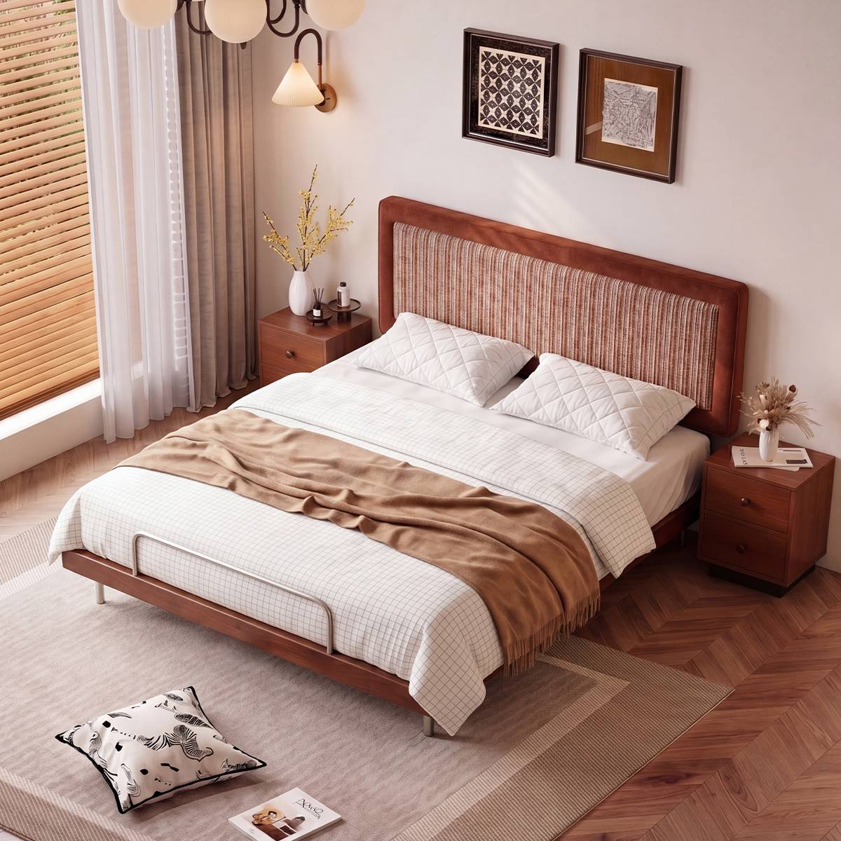 High angle view of the bed in a bedroom setting