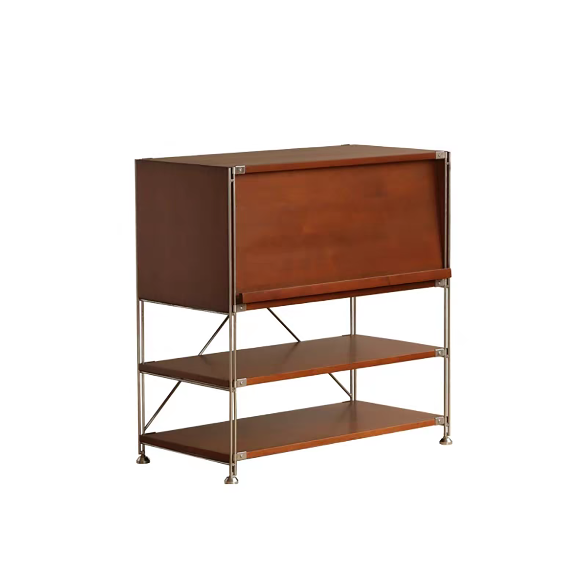 Bauhaus sideboard with solid wood shelves and metal frame in a living room setting