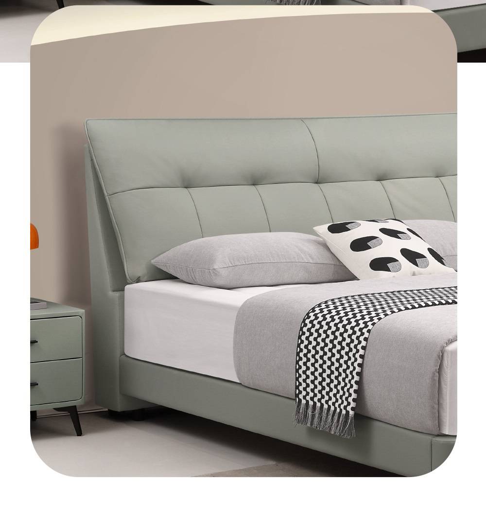Detail shot of the bed frame corner and side profile, highlighting the rounded edge design.