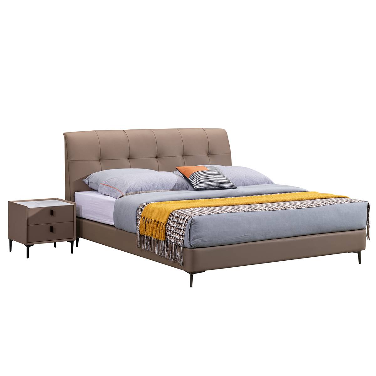 Button-Tufted Leather Bed (A15-2373)