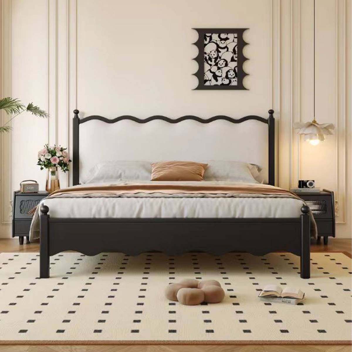Mid-Century Solid Wood Upholstered Bed (A76-2632)