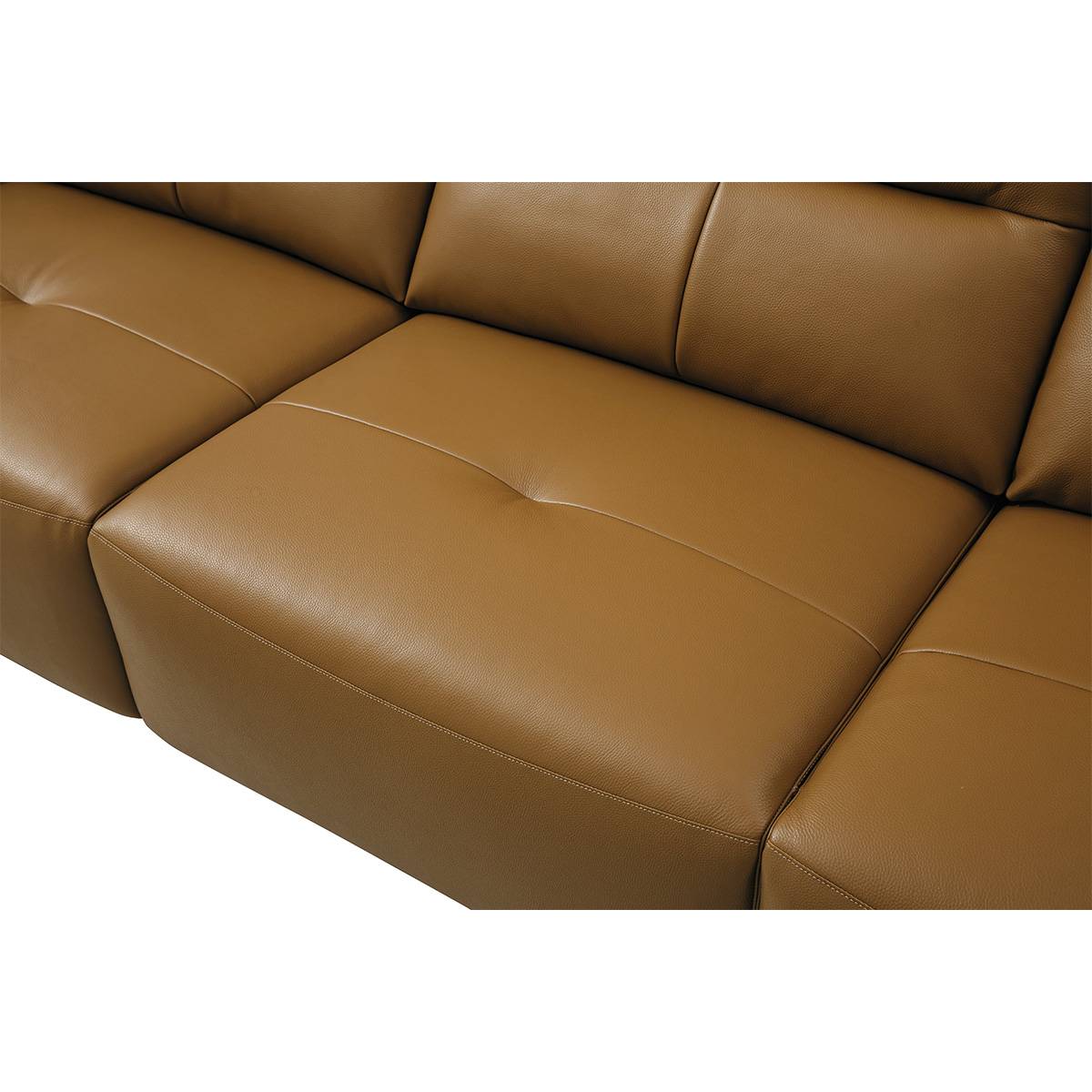 Close-up detail of the leather seat cushion texture