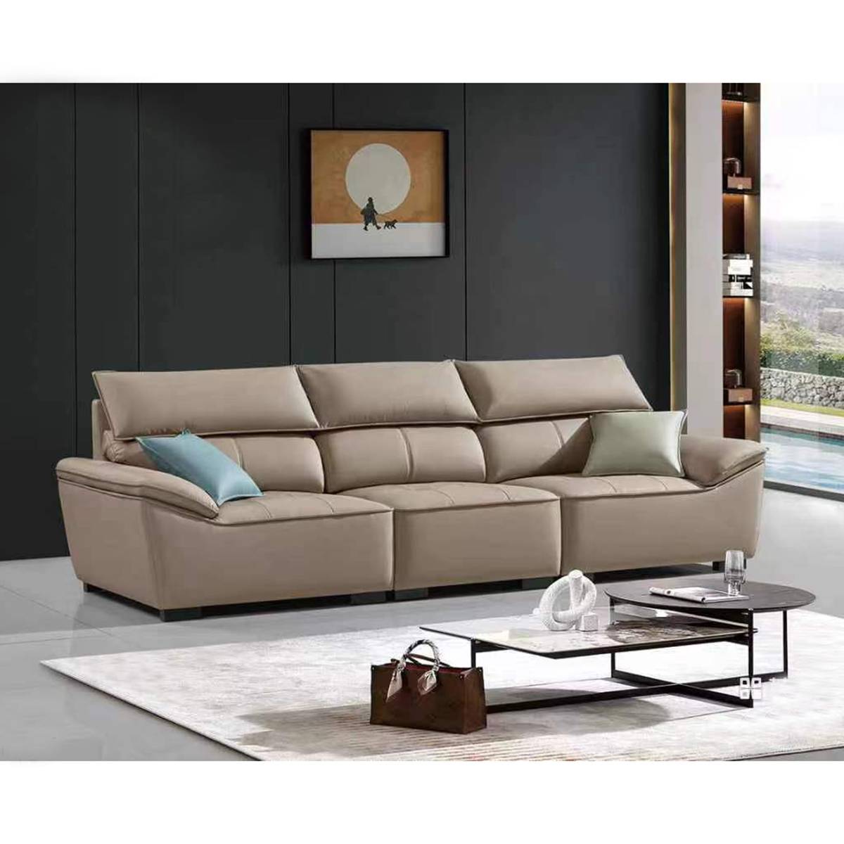 Genuine Leather Straight Sofa (A01-359)