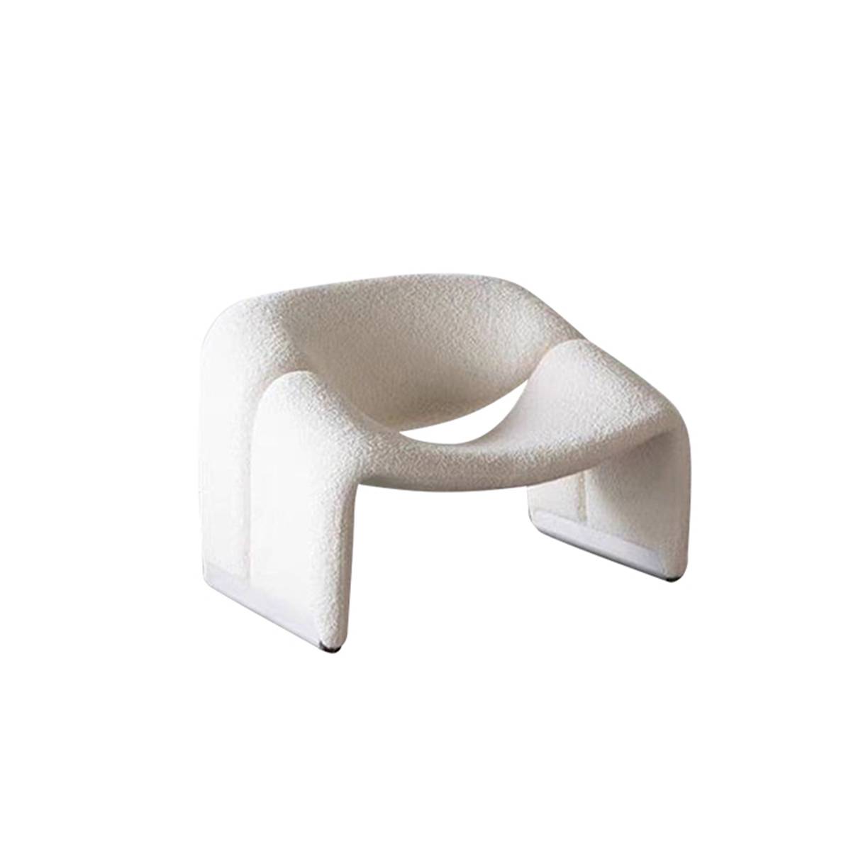 White bouclé lounge chair isolated on white background